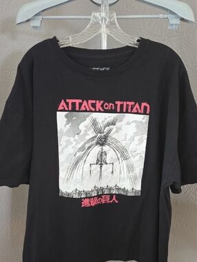 Attack on Titan Black Graphic Tee - Red & White Print